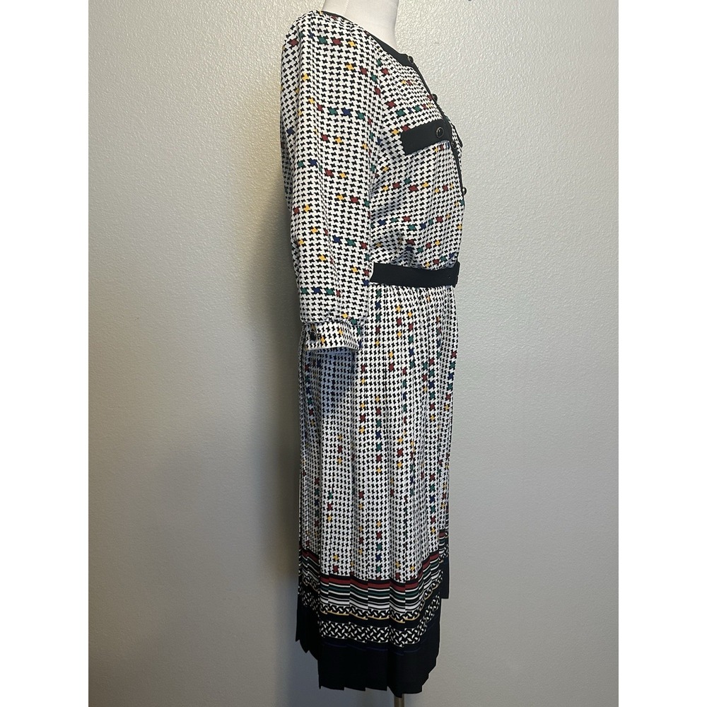VTG Breli Originals Women Black White Houndstooth Dress Pleated Belted sz 6 NWT - Picture 6 of 13